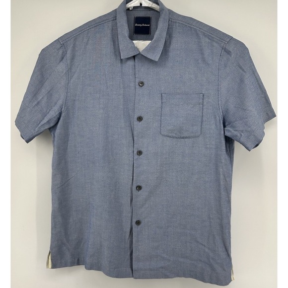 Tommy Bahama Other - Tommy Bahama Short Sleeve Button Down 100% Silk Front Pocket Shirt Blue Large